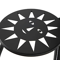 24" Black Metal Folding 3-Tier Plant Stand with Sun Face Cutouts