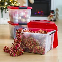 IRIS® 20.5qt. Clear Holiday Storage Boxes with Red Buckle Lids, 4ct.
