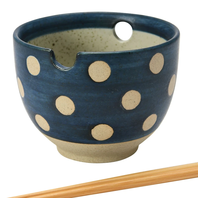 Hello Honey® Polka Dot Stoneware Ceramic Bowl with Chopsticks