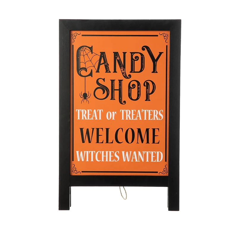 Glitzhome® 24" Halloween Wooden "Candy Shop" Standing Or Hanging Easel Sign