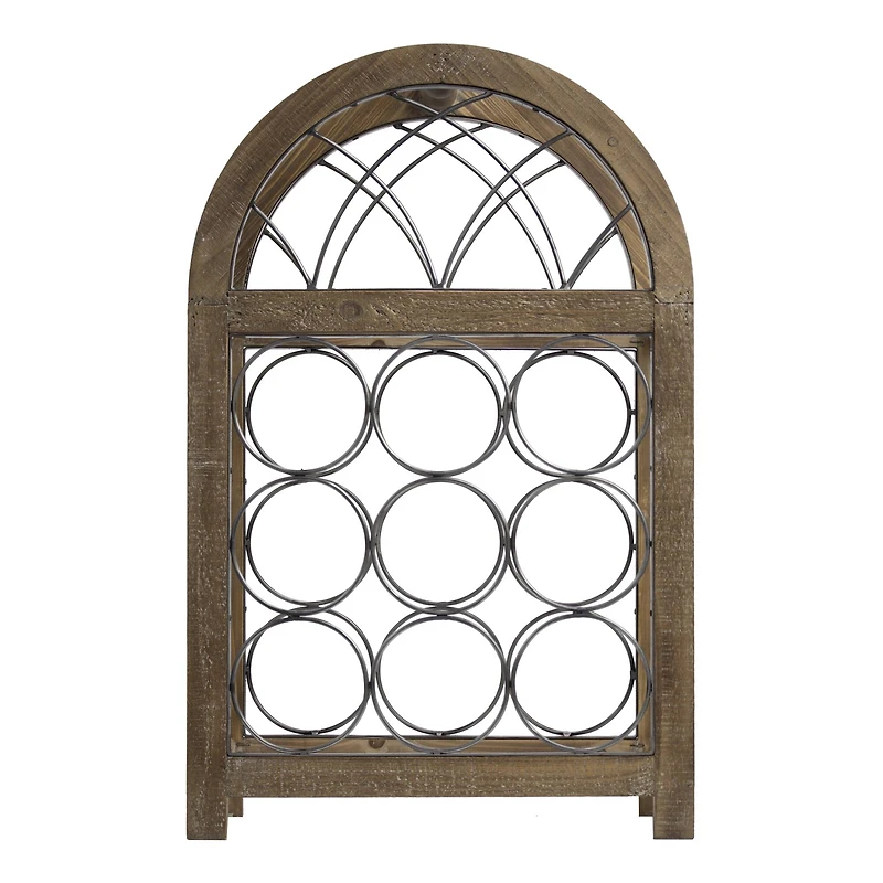 23" Rustic Wood & Metal Wine Rack