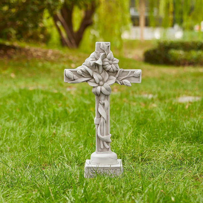Glitzhome® 21" Holy Cross with Lily Garden Statue