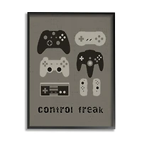 Stupell Industries Control Freak Distressed Pattern Black Grey Controllers in Black Frame Wall Art
