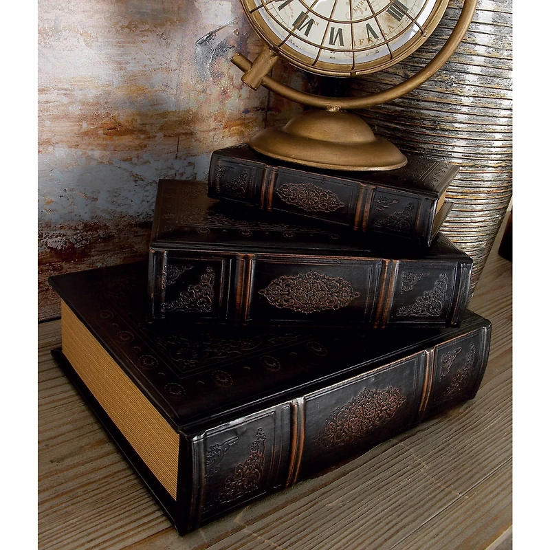 Dark Brown Wood Traditional Book Box Set