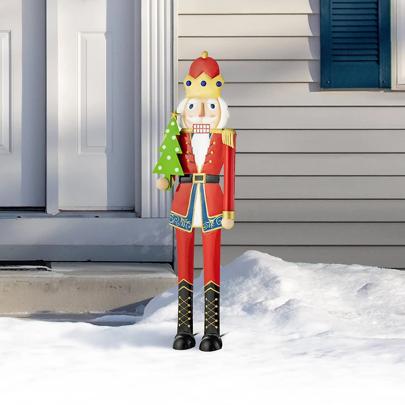 Glitzhome® 43.25" Metal Christmas Nutcracker Yard Stake/Décor Accent