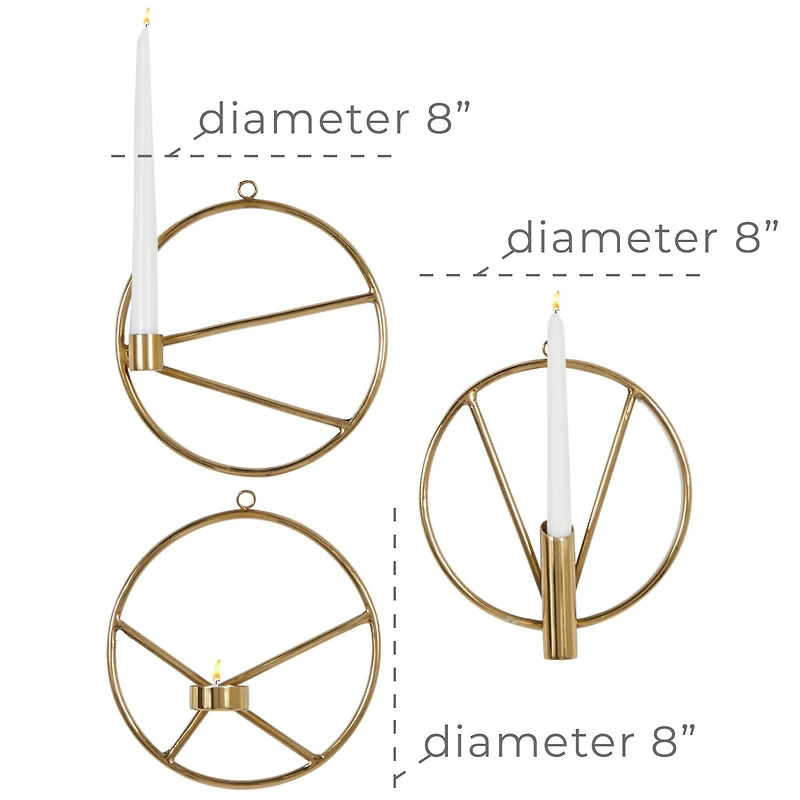 Set of 3 Gold Stainless Steel Modern Wall Sconce, 8" x 8"