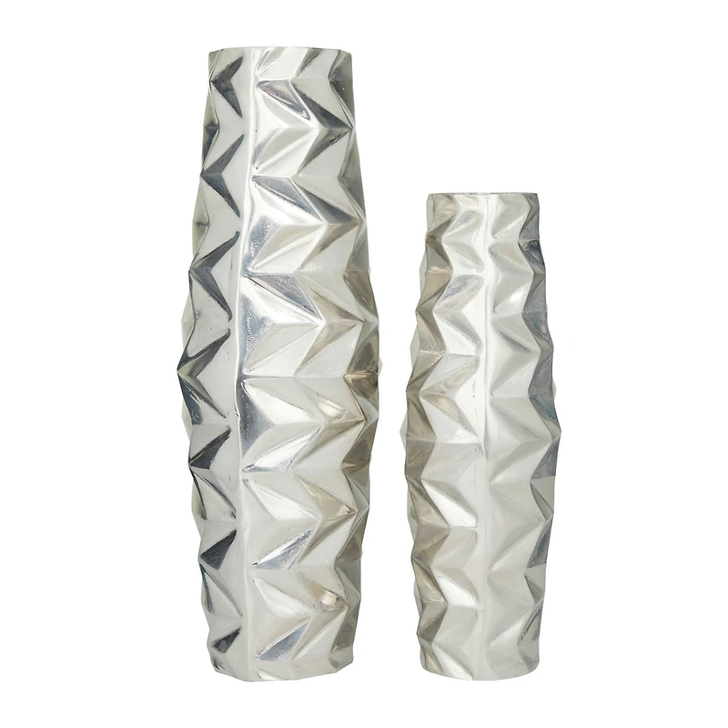 Silver Aluminum Modern Vase, Set of 2" 20", 15"