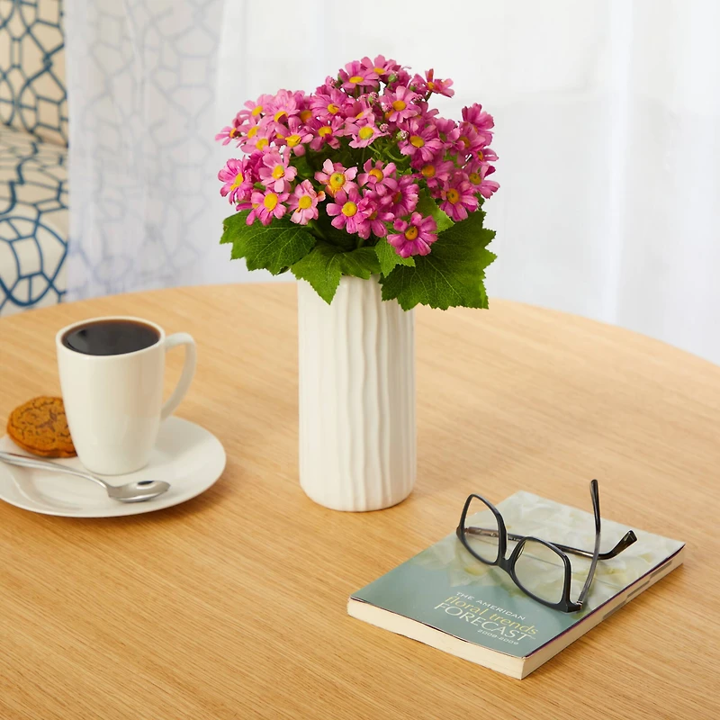 13'' Pink Daisy Plant in White Planter
