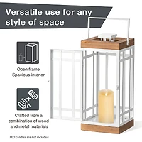 Glitzhome® White Modern Square Metal & Wood Lanterns Set