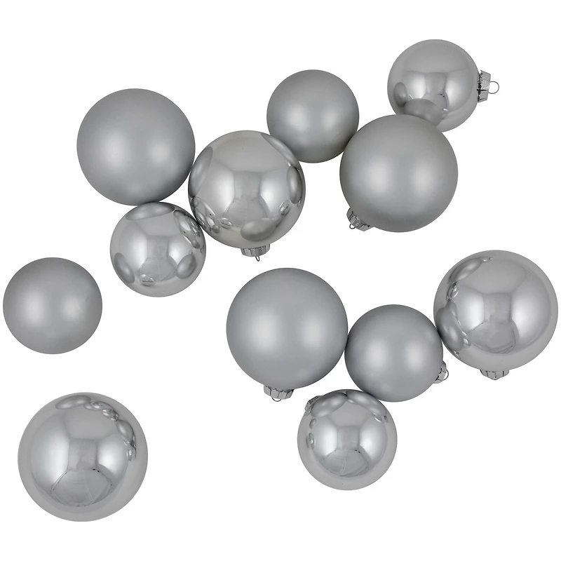 72ct. 4" Silver Shiny and Matte Christmas Glass Ball Ornaments