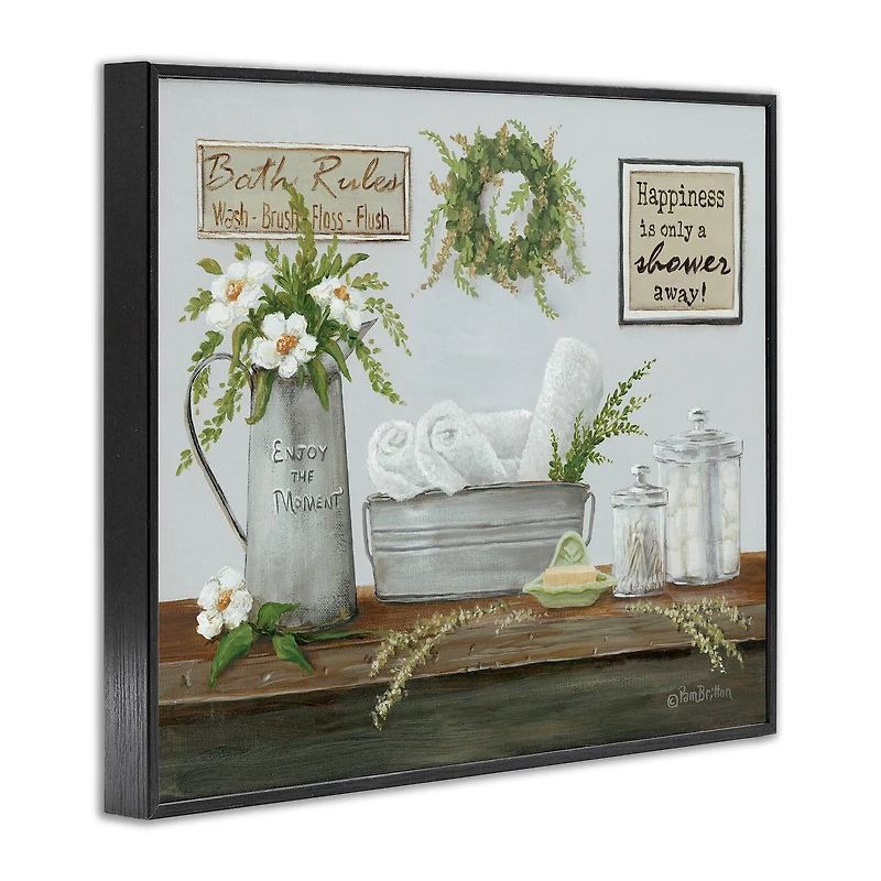 Stupell Industries Farmhouse Bathroom Counter Still Life Motivational Phrases Framed Giclee Art