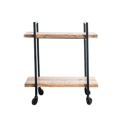 Hello Honey® 30.5" Brown Mango Wood & Black Metal 2-Tier Cart