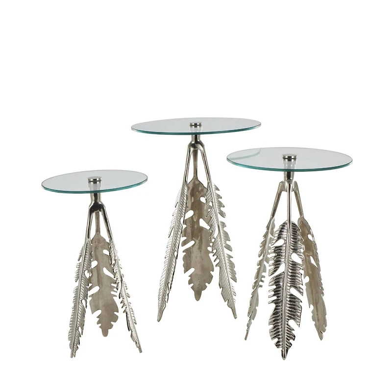 Silver Leaf Aluminum Metal Table Set