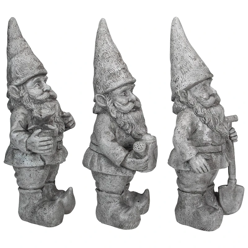 15.75" Gray Gardening Garden Gnomes Outdoor Statues Set