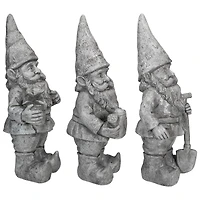 15.75" Gray Gardening Garden Gnomes Outdoor Statues Set