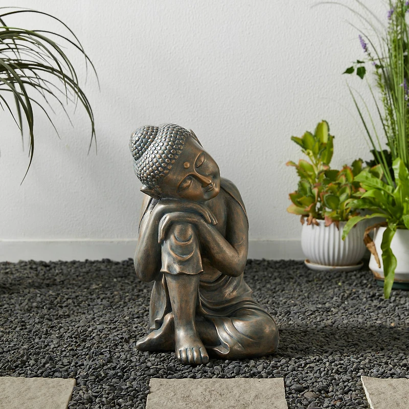 Glitzhome® 18" Faux Bronze Resting Buddha Garden Statue