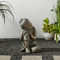 Glitzhome® 18" Faux Bronze Resting Buddha Garden Statue