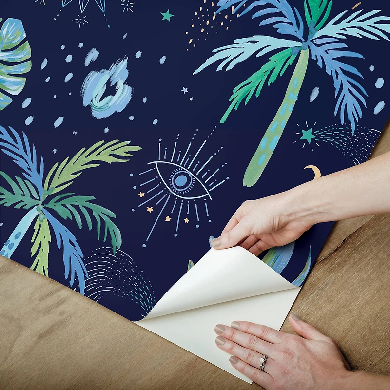 RoomMates Blue Nuit Tropicale Peel & Stick Wallpaper