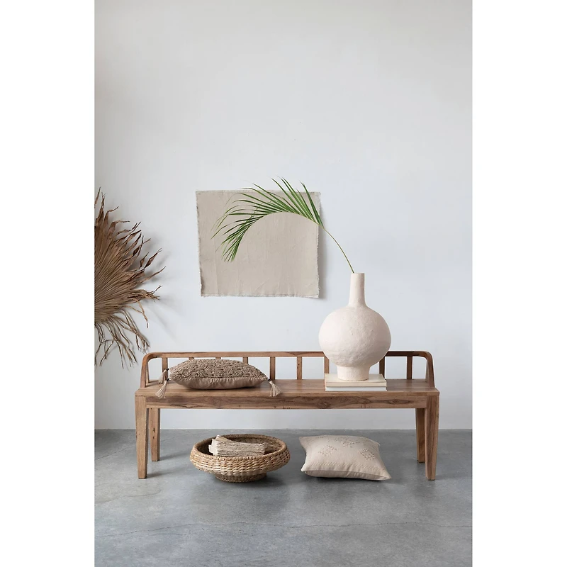 Hello Honey® Linen Embroidery & French Knots Woven Cotton Pillow