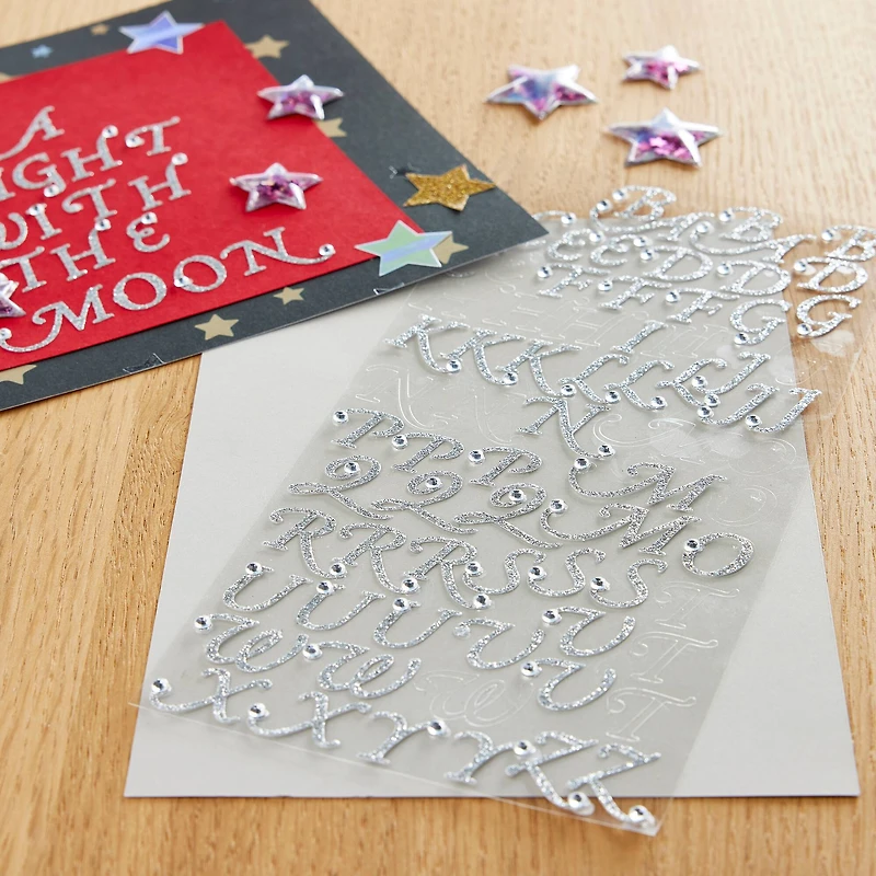 Silver Glitter Rhinestone Script Alphabet Stickers by Recollections™
