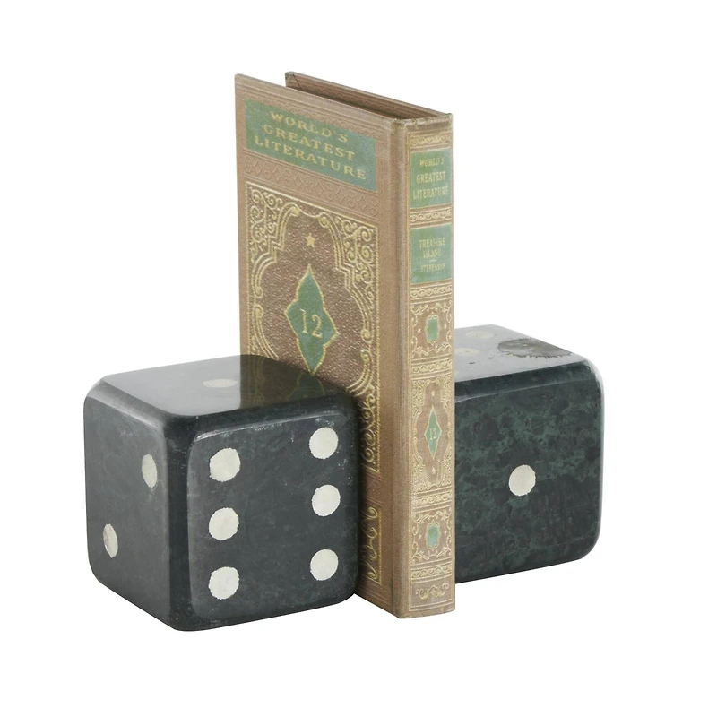 Green Marble Dice Decorative Bookends with White Accents
