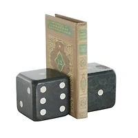 Green Marble Dice Decorative Bookends with White Accents