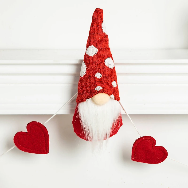 Glitzhome® 6ft. Fabric Valentine's Gnome & Heart Garland