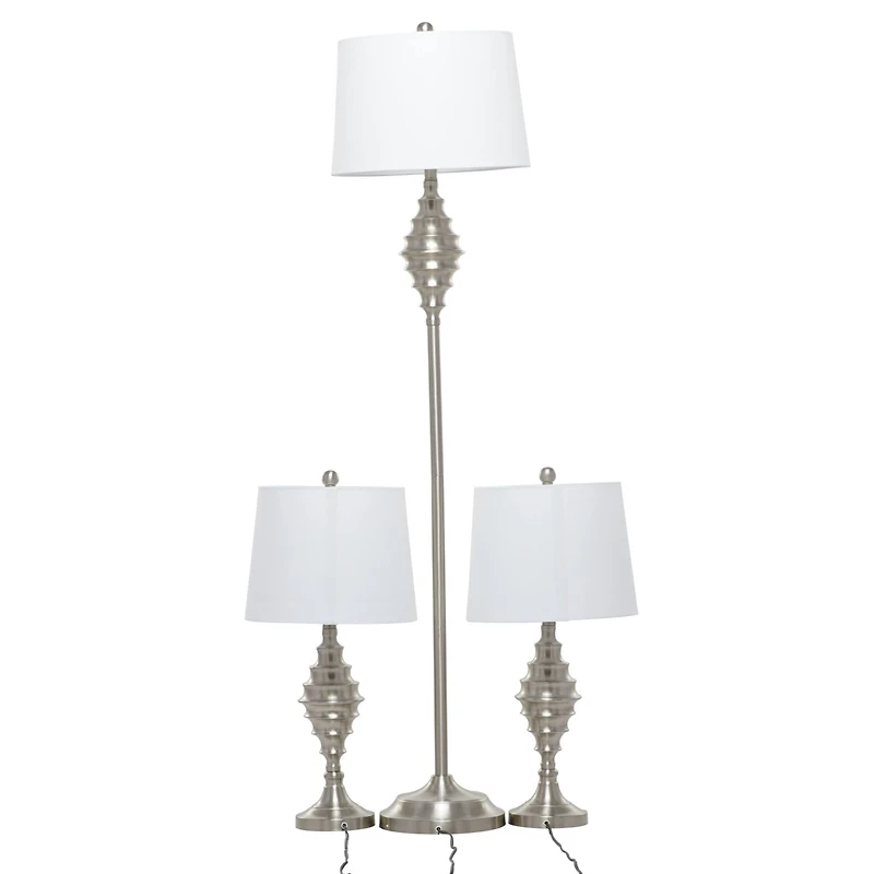Set of 3 Silver Iron Coastal Table Lamp, 59" x 10" x 10"