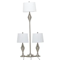 Set of 3 Silver Iron Coastal Table Lamp, 59" x 10" x 10"