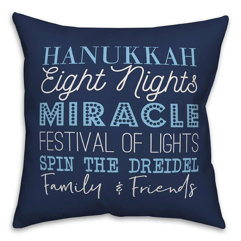 Blue Hanukkah Words 18x18 Spun Poly Pillow