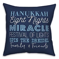 Blue Hanukkah Words 18x18 Spun Poly Pillow