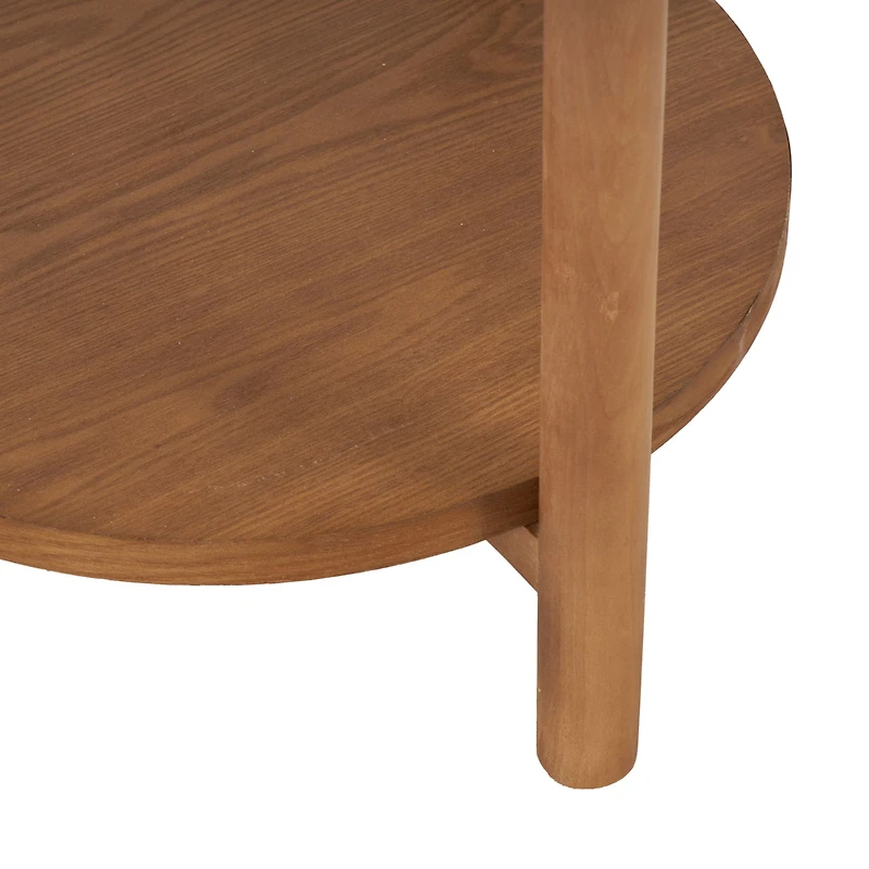 20.25" Brown Wood Handmade Round Side End Accent Table with Beige Marble Top