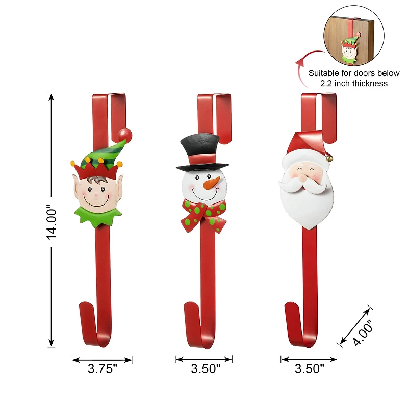 Glitzhome® 14" Christmas Metal Elf, Snowman & Santa Wreath Hanger Set