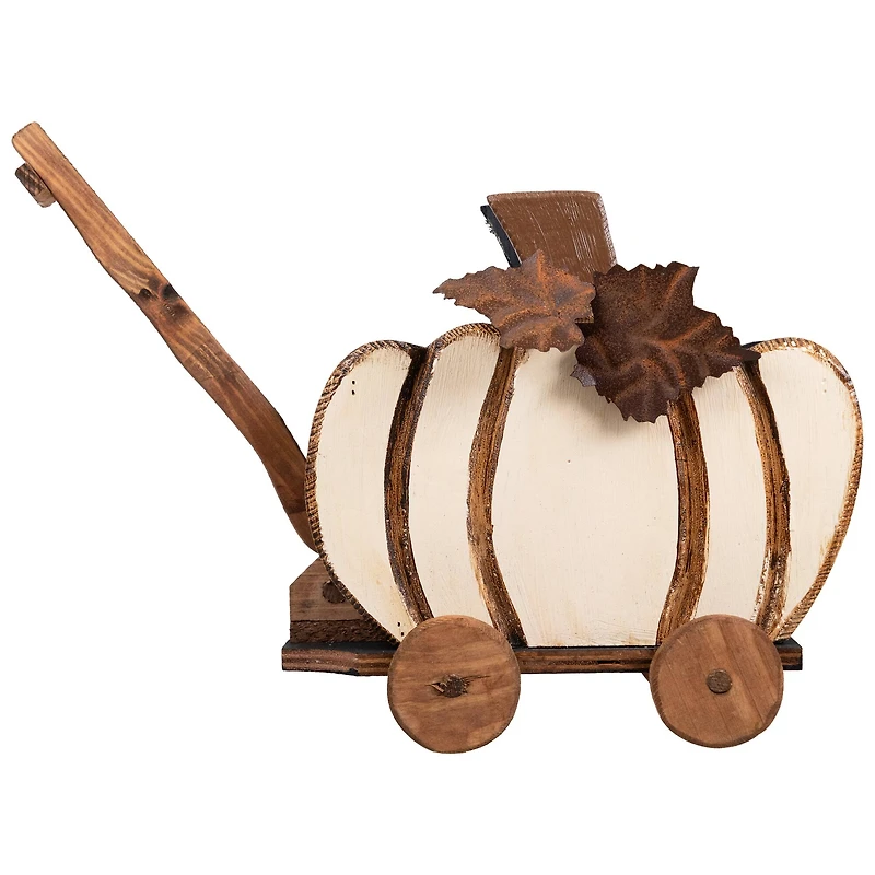 10.5" Fall Harvest Pumpkin Cart Tabletop Decoration