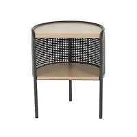 22.25" Light Brown Wooden Half-Moon Two-Toned 1-Shelf Accent Table with Mesh Back Panel