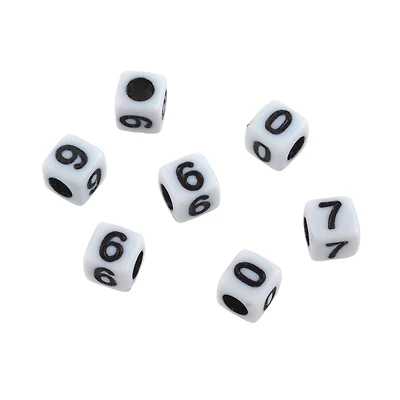 White Number Acrylic Cube Beads