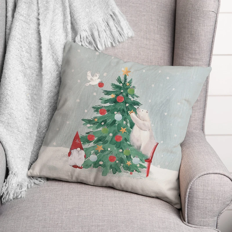 Christmas Creatures Tree Decorating Throw Pillow