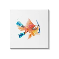 Stupell Industries Goldfish Pet Blue Snorkel Gear Funny Swimming Fish Canvas Wall Art