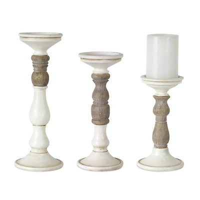 White & Natural Candle Holder Set, 8.5", 10.5" & 12.5"