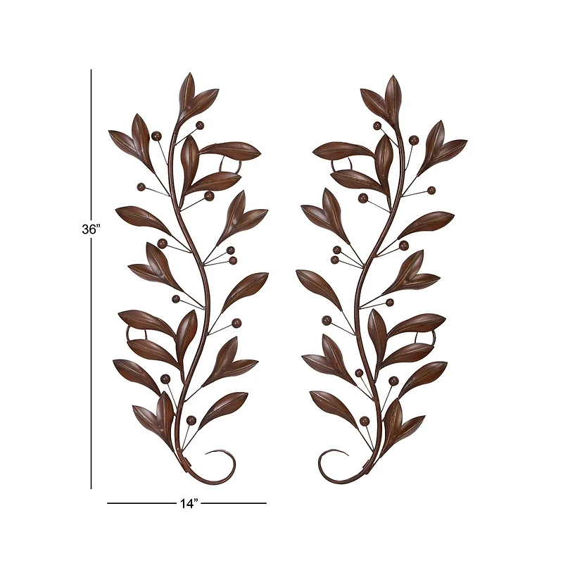 Brown Metal Traditional Floral Wall Accent, 2ct.
