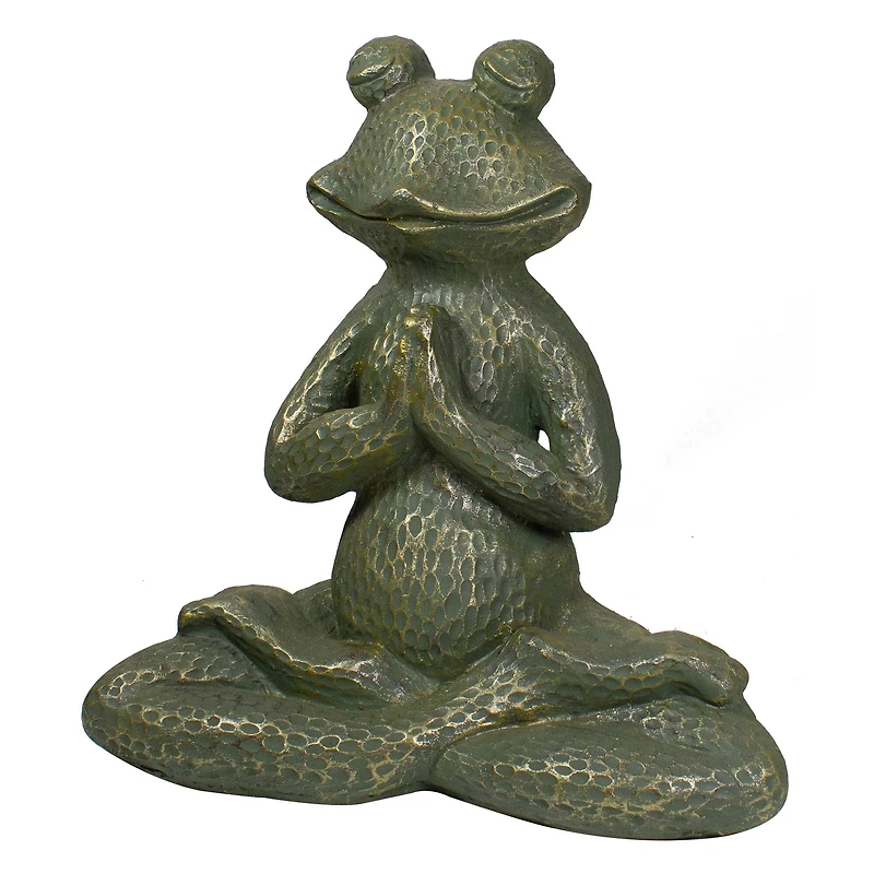 14" Gold Verdigris Yoga Frog Outdoor Garden Statue
