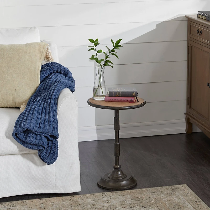 14" Black Industrial Wood Accent Table