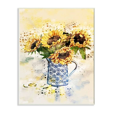 Stupell Industries Sunflower Assortment in Blue Patterned Pitcher Wood Wall Plaque