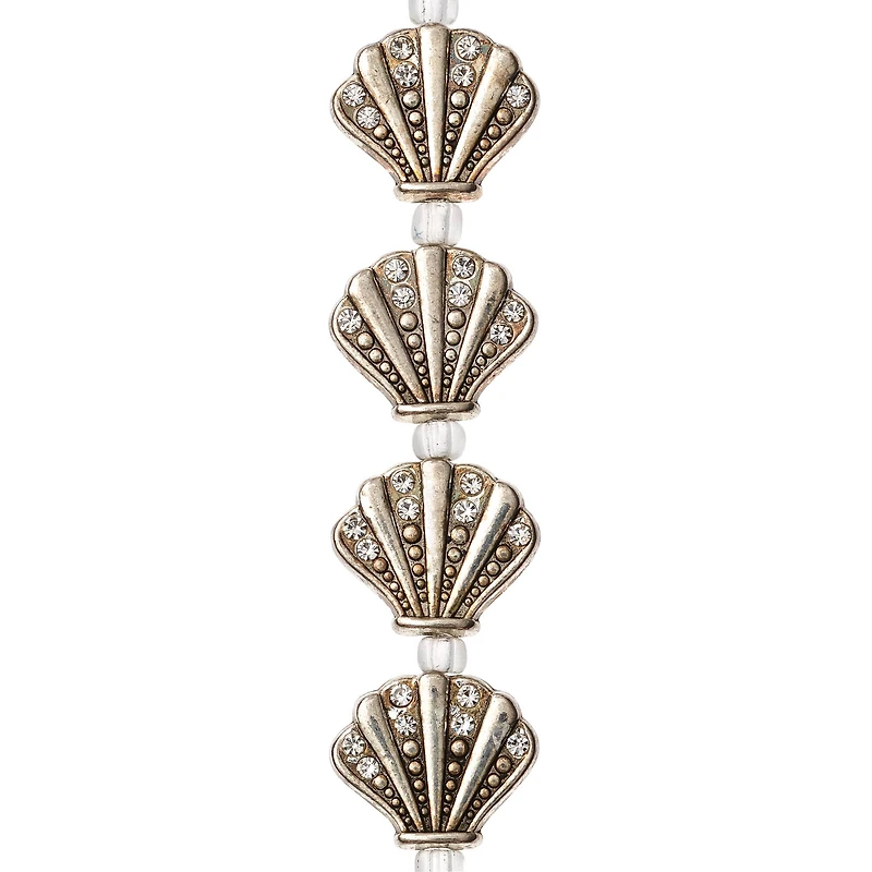 Rhodium Antique Metal Scallop Beads, 15mm by Bead Landing™