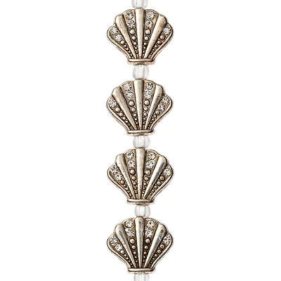 Rhodium Antique Metal Scallop Beads, 15mm by Bead Landing™