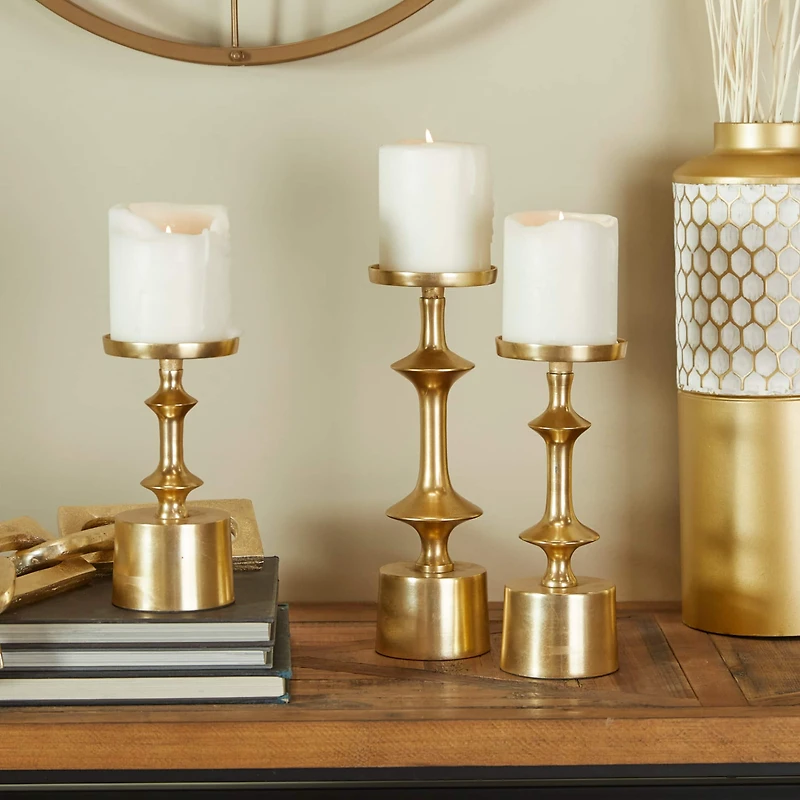 CosmoLiving by Cosmopolitan Gold Aluminum Pillar Candle Holder Set