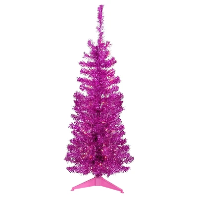 4ft. Pre-Lit Pink Tinsel Artificial Christmas Tree, Clear Lights
