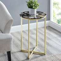 Walker Edison 16" Faux Stone Round Glam Side Table