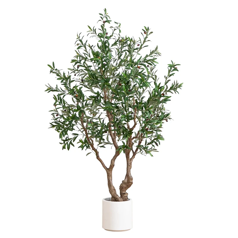 6ft. Artificial Grand Olive Tree in White Decorative Planter