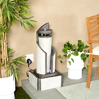 34.5" Light Gray Fiberglass 2-Tier Geometric Fountain with LED Light